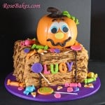 Pumpkin on Bale of Hay with Candy Cake for Pumpkin Patch Party