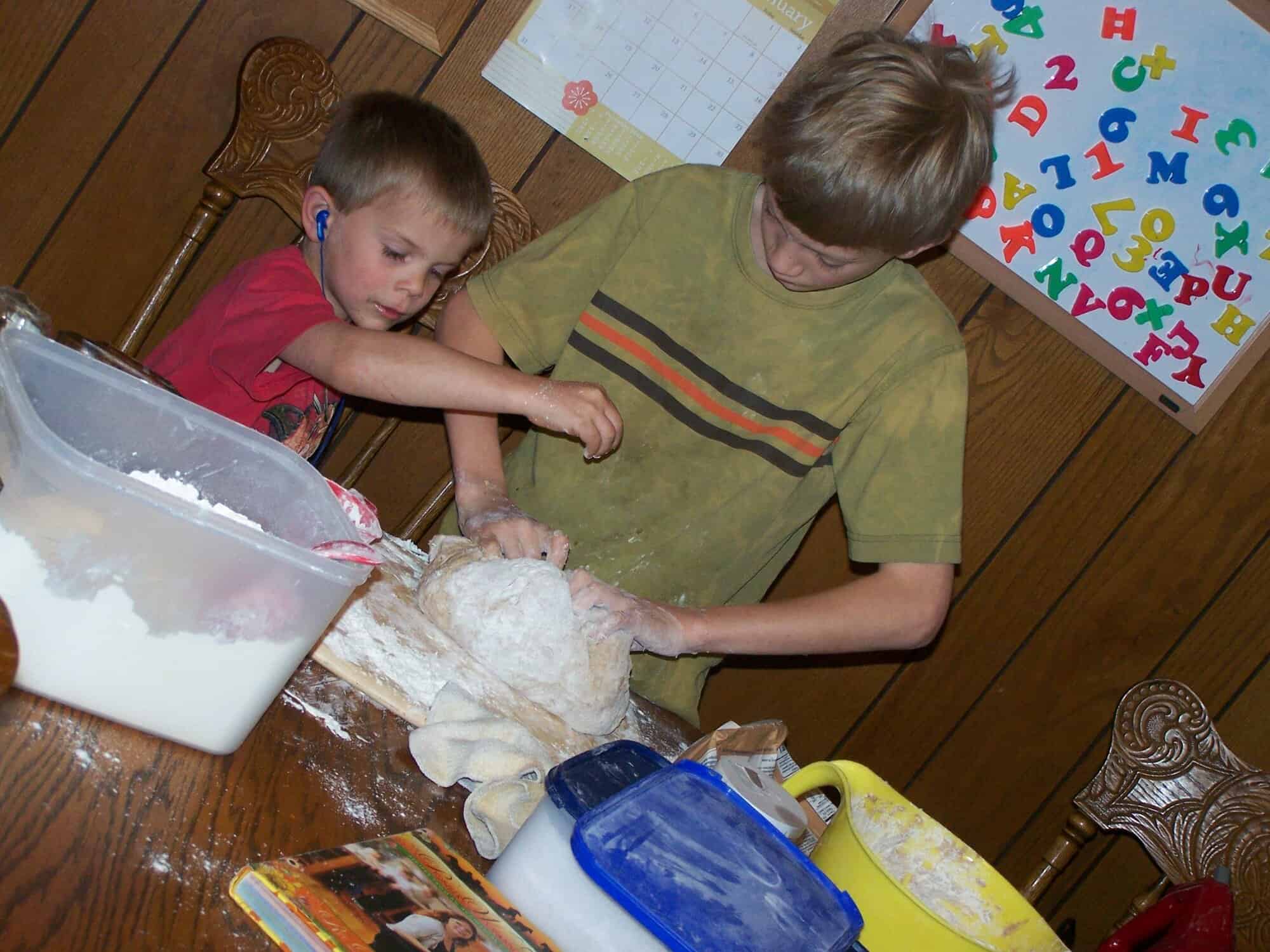 kids making homemade bread