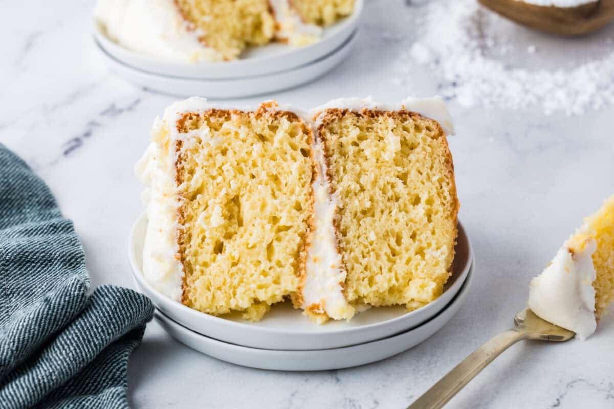 slice of vanilla cake on a plate