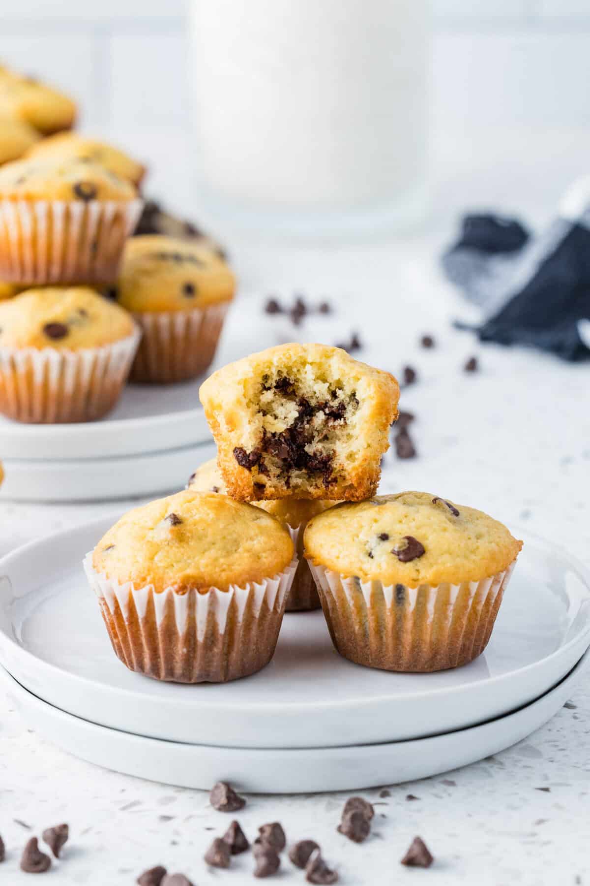 mini chocolate chip muffins on a plate
