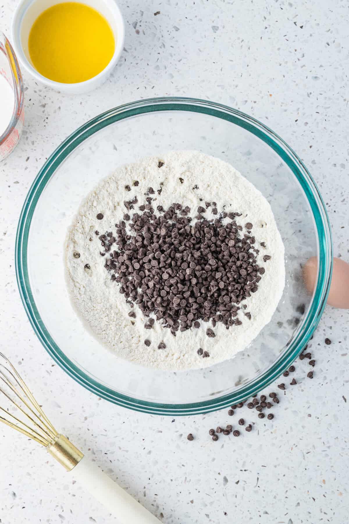 mini chocolate chips added to dry ingredients