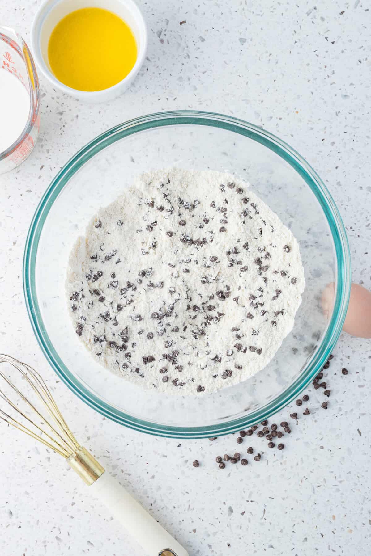 mini chocolate chips stirred into dry ingredients