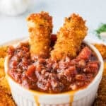 homemade mozzarella cheesesticks in marinara sauce