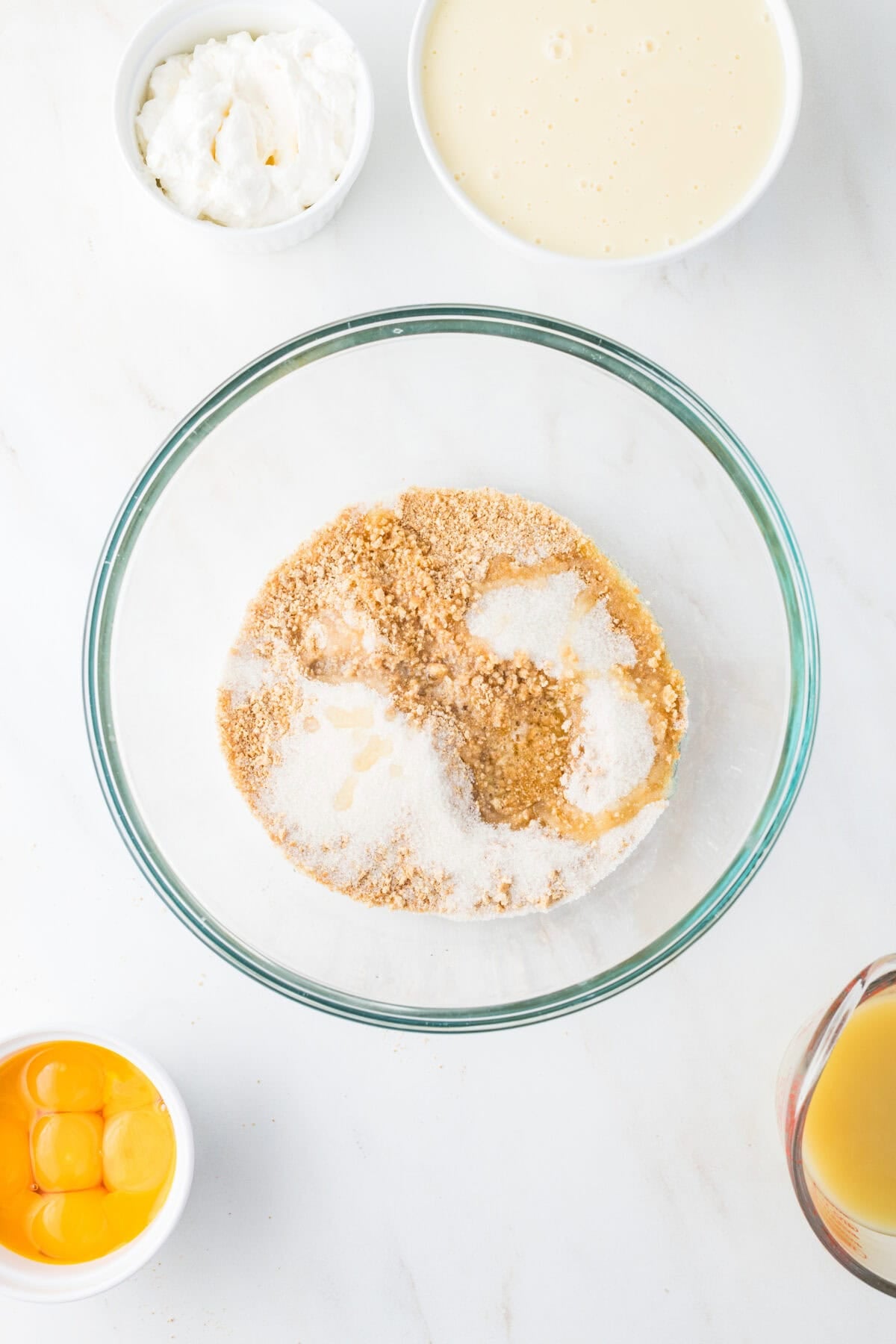 graham cracker crust ingredients in a bowl