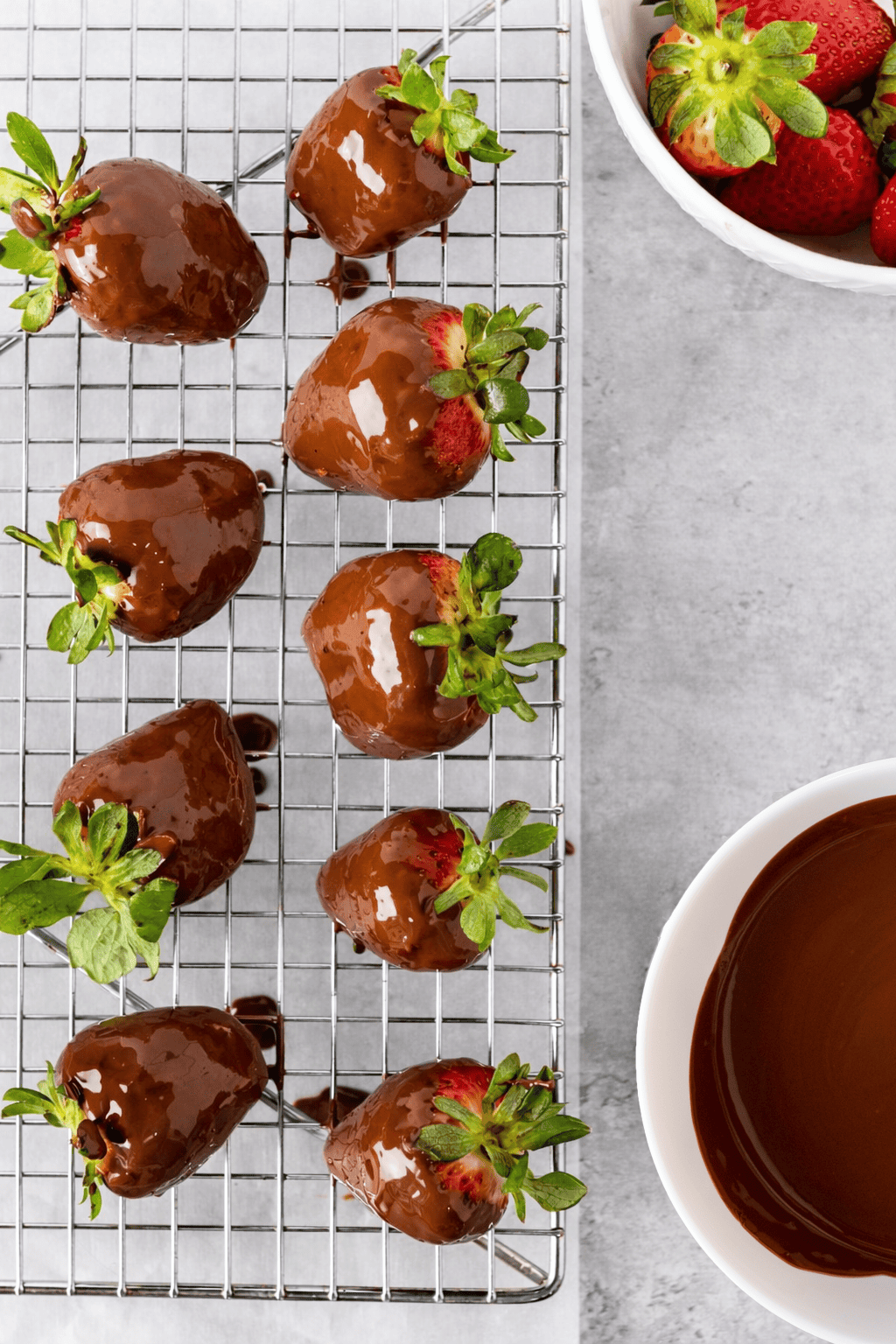 chocolate ganache on strawberries