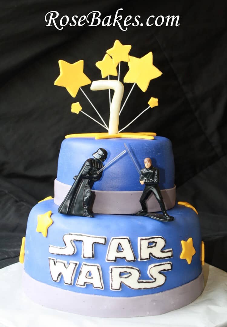 Star Wars Cake Luke Skywalker Darth Vader 2 tiered blue Star Wars Cake