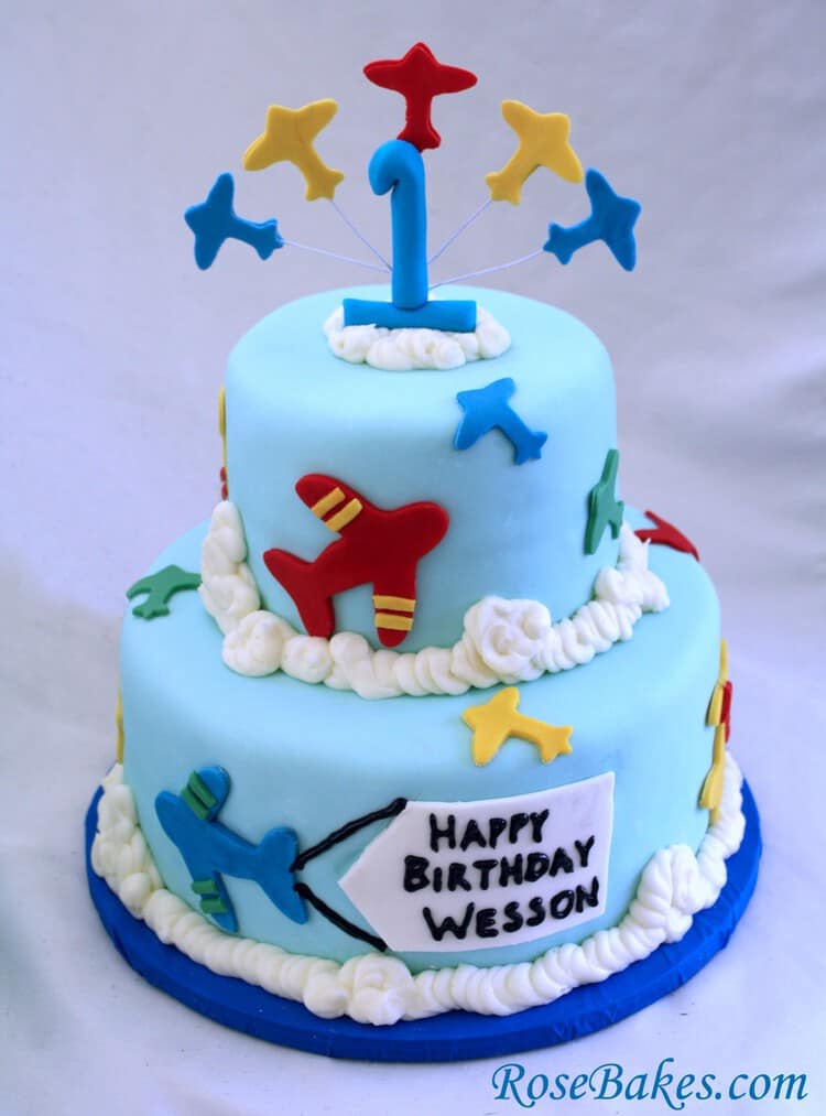 Two tiered cake, with a 1 as the cake topper