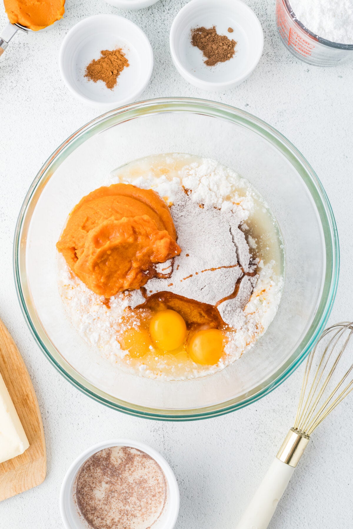 ingredients for cupcakes in a mixing bowl