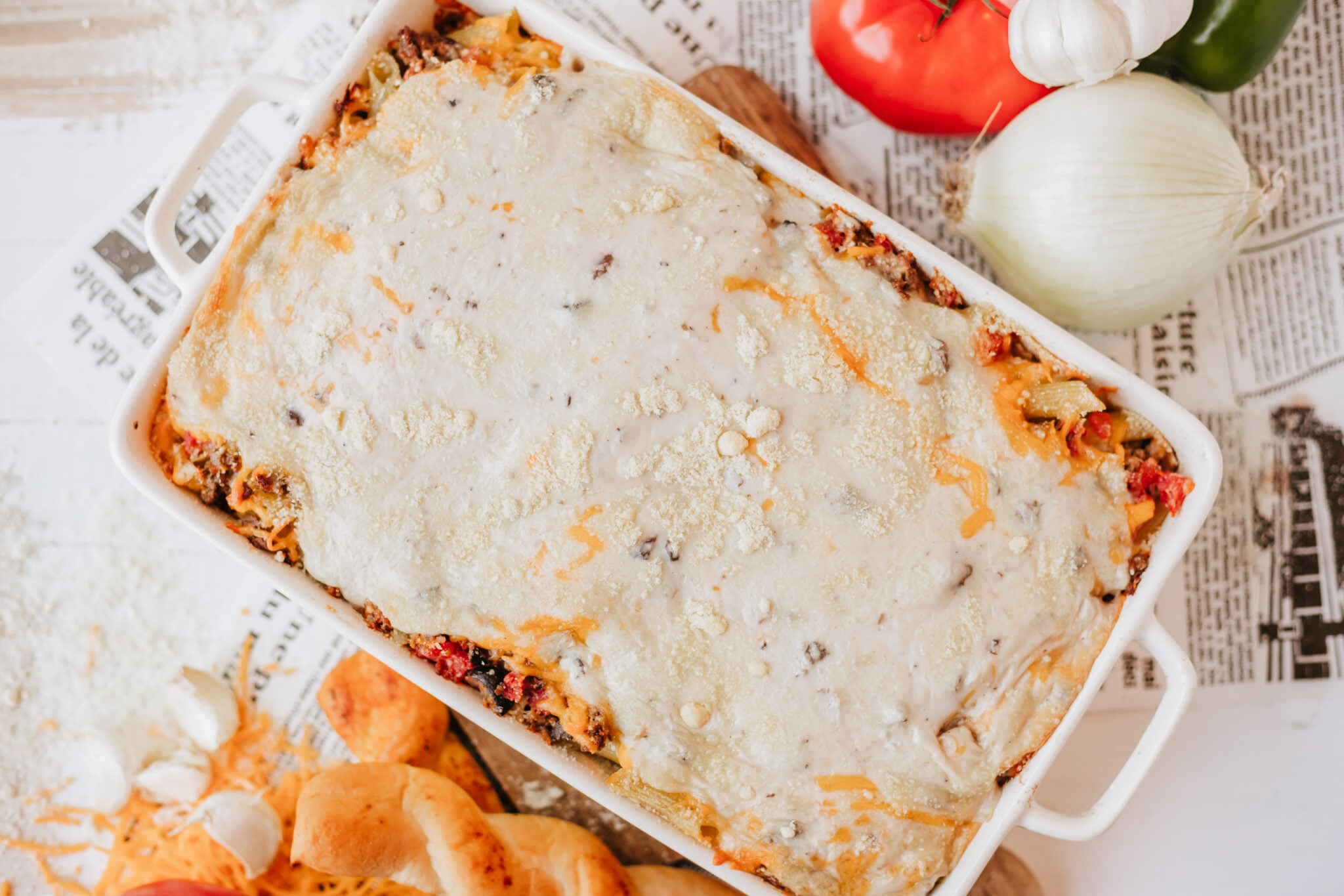 cooked baked penne pasta rin a 9x13 dish