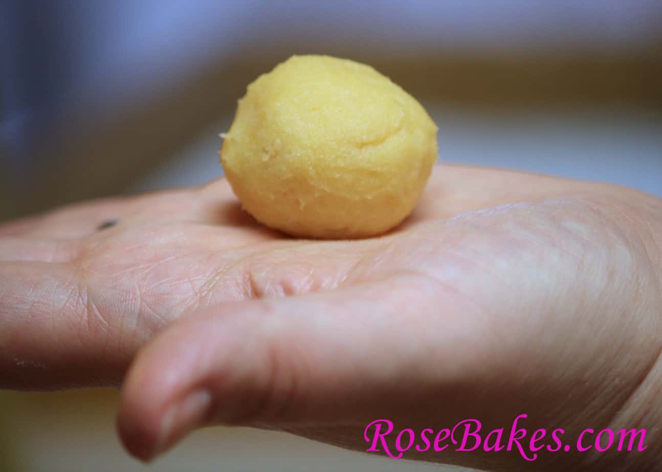 1 inch dough ball in palm of hand