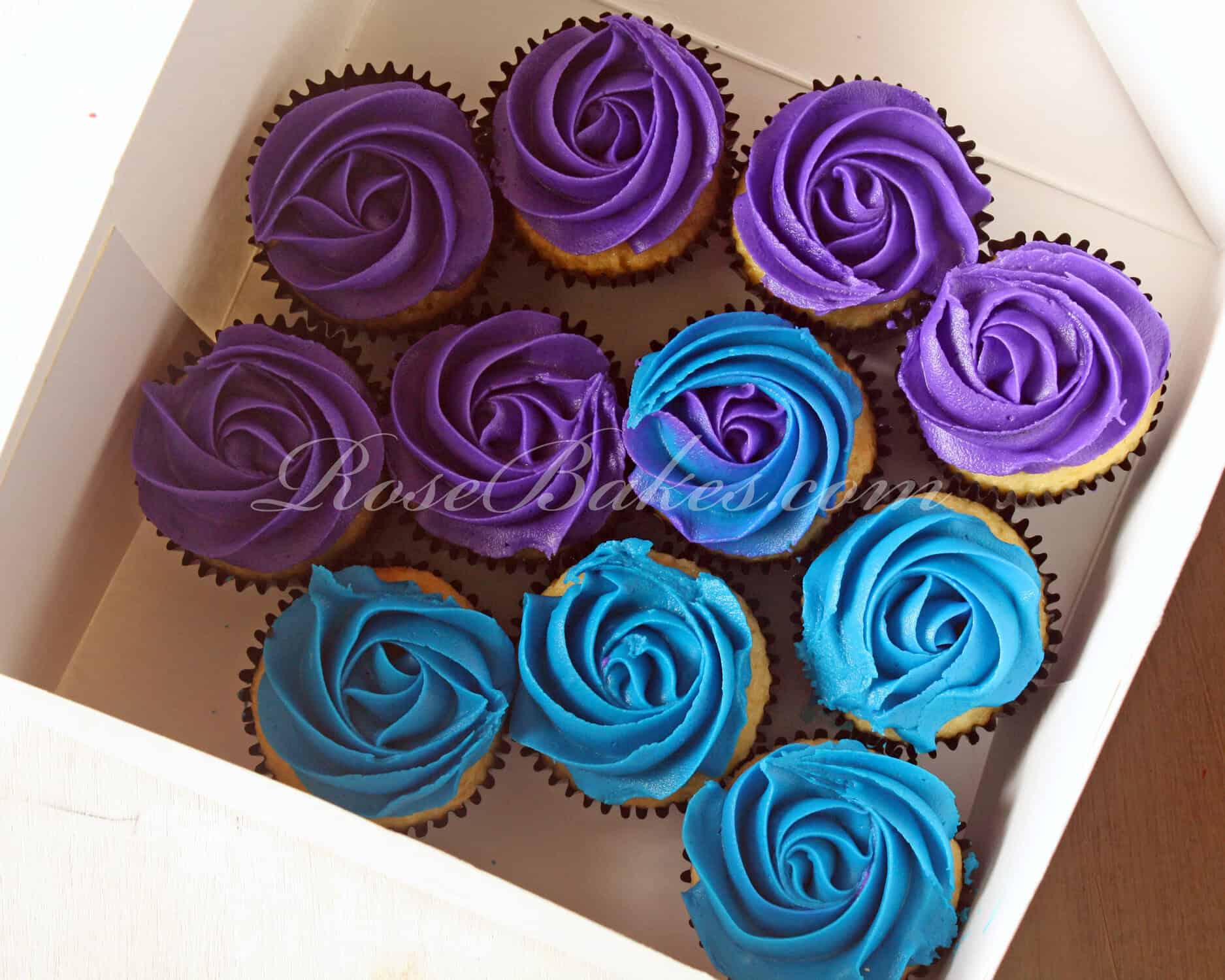 blue and purple buttercream cupcakes