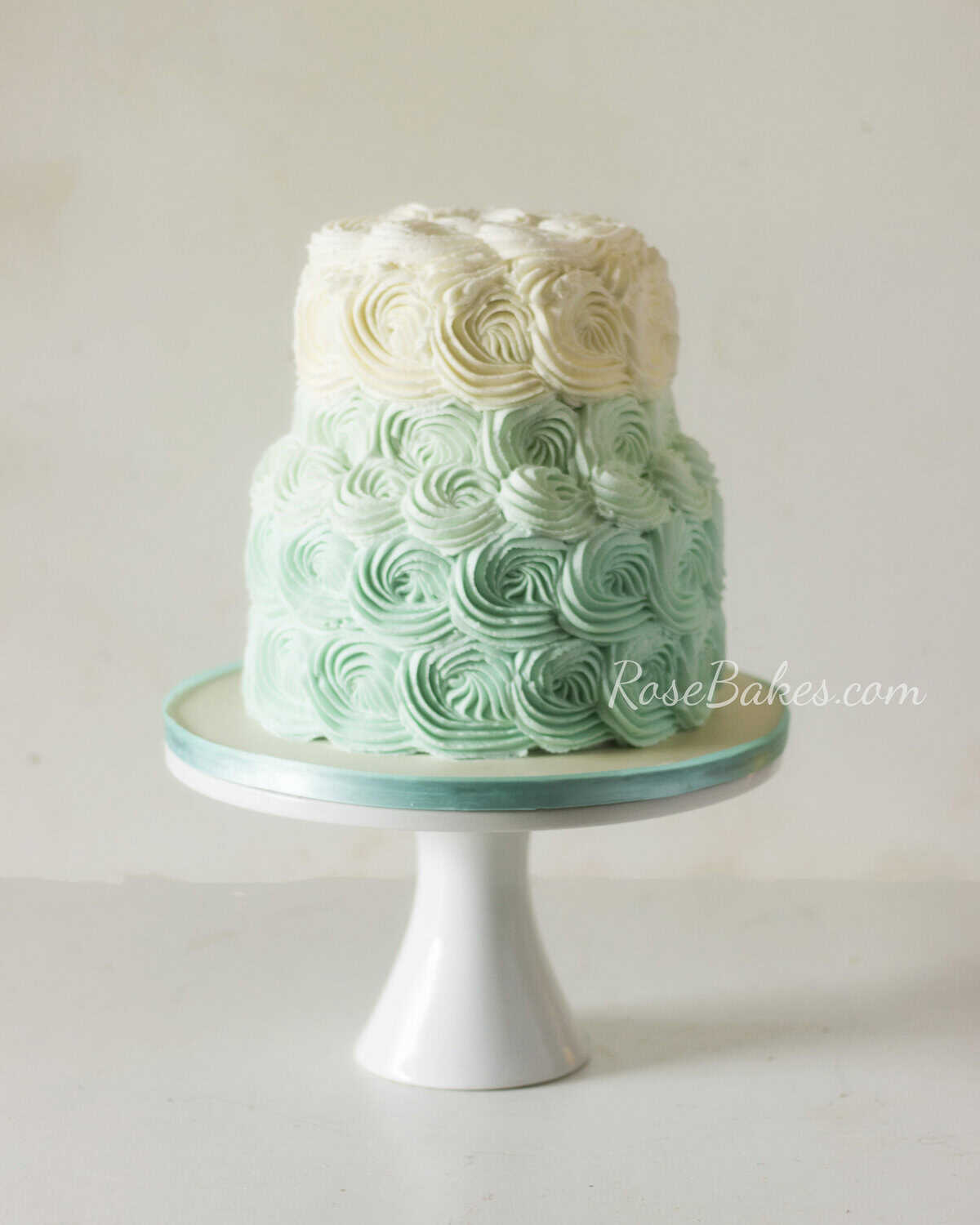 teal ombre buttercream roses cake