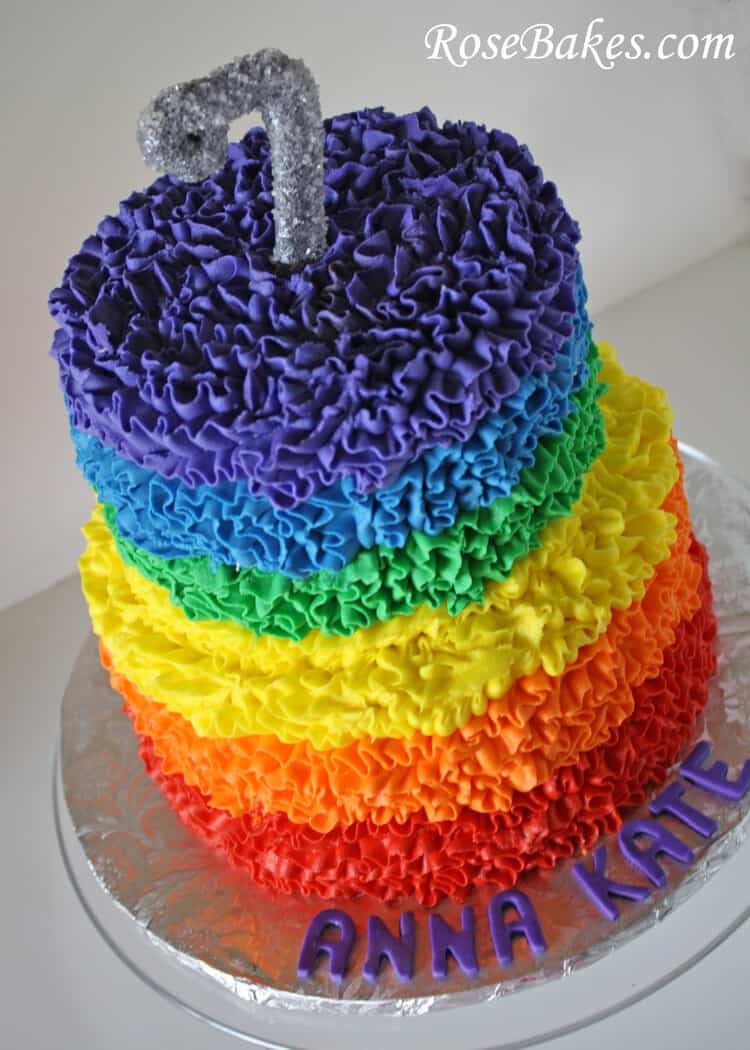 rainbow colors messy ruffles cake