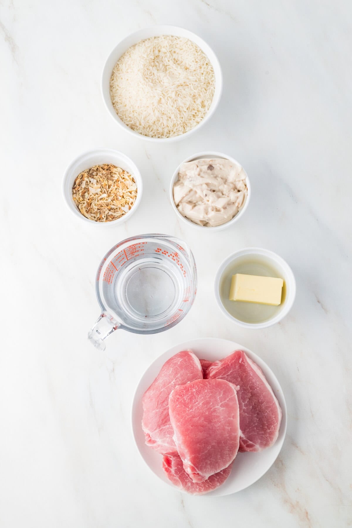 ingredients for pork chops and rice