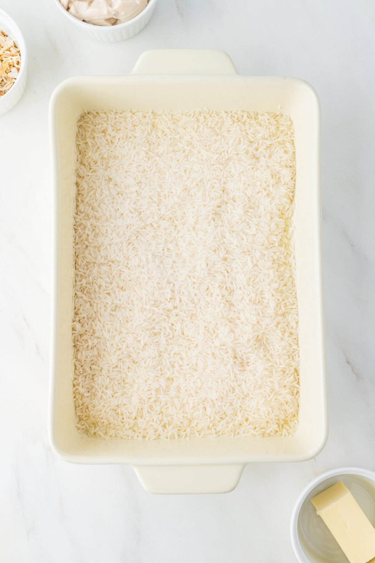 rice in a baking dish