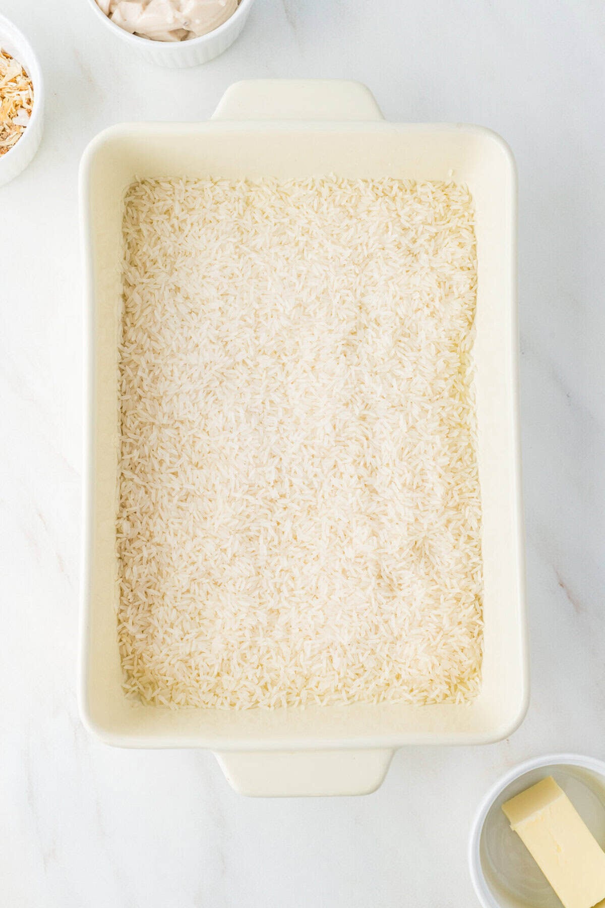 rice in a baking dish