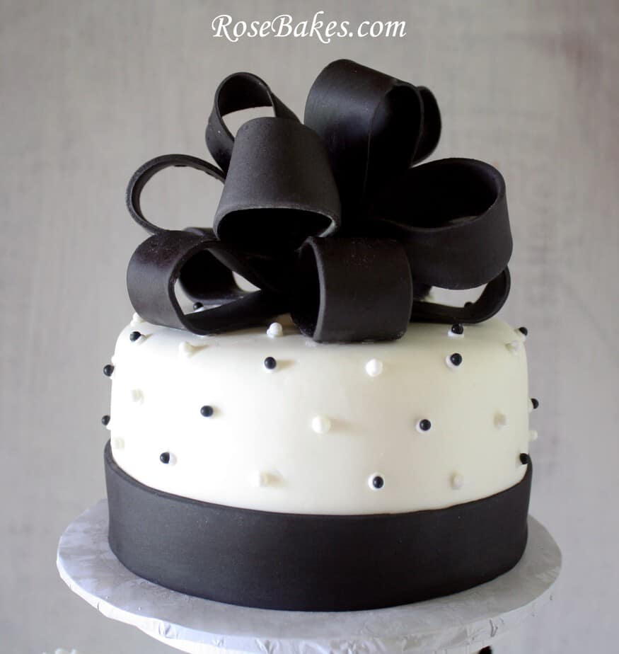 Close up of cake on top. black and white cake
