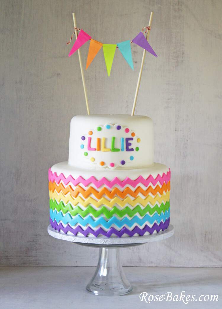 Chevron Rainbow Birthday Cake Bunting Flags