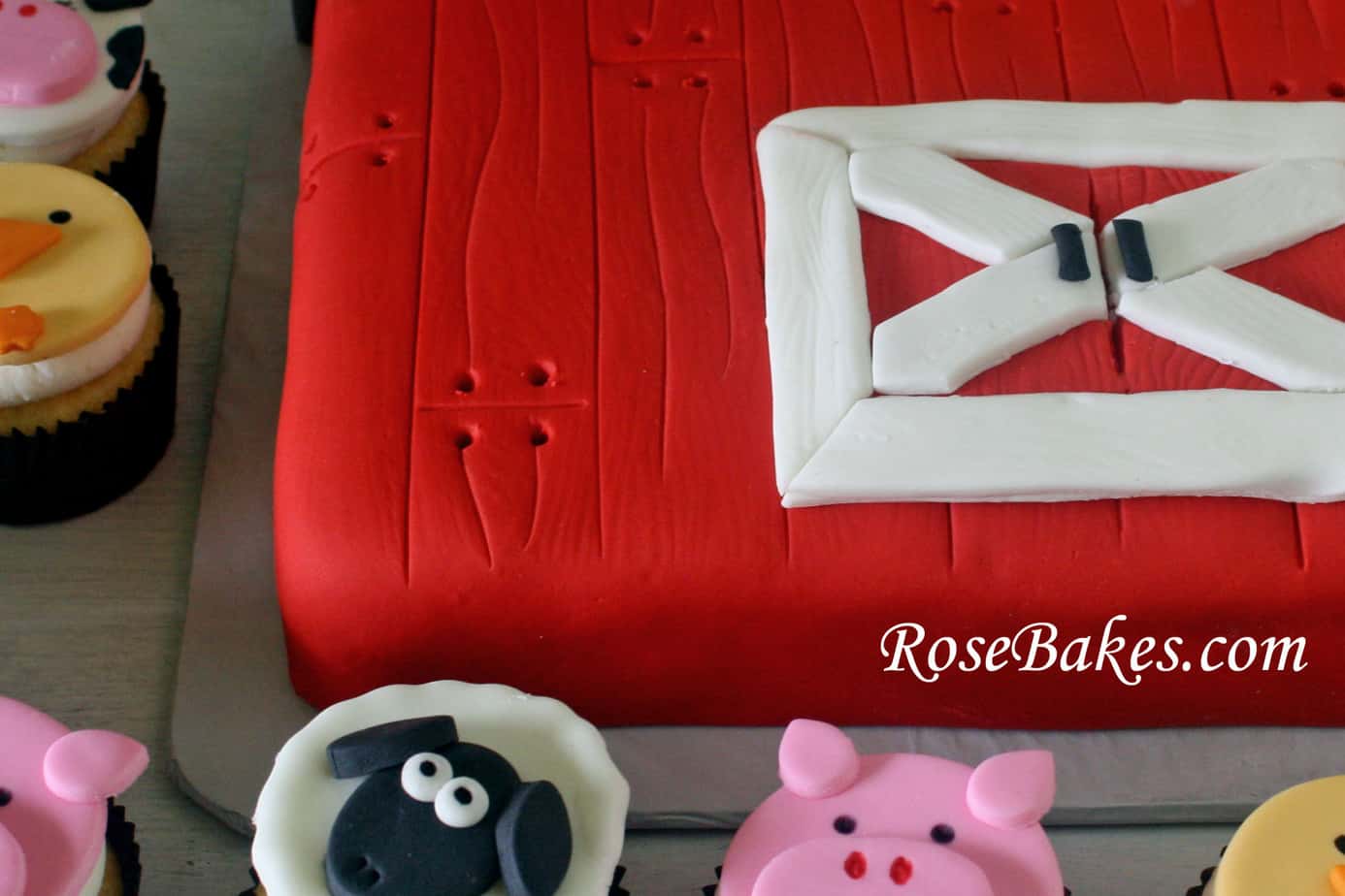 Close up of barn cake fondant texture