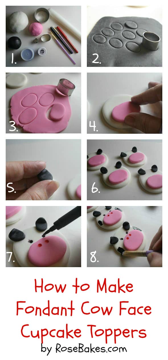 How to Make Fondant Cow Face Cupcake Toppers {Farm Animal Cupcake