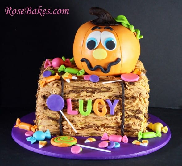 Pumpkin and Candy on Hay Bale Cake