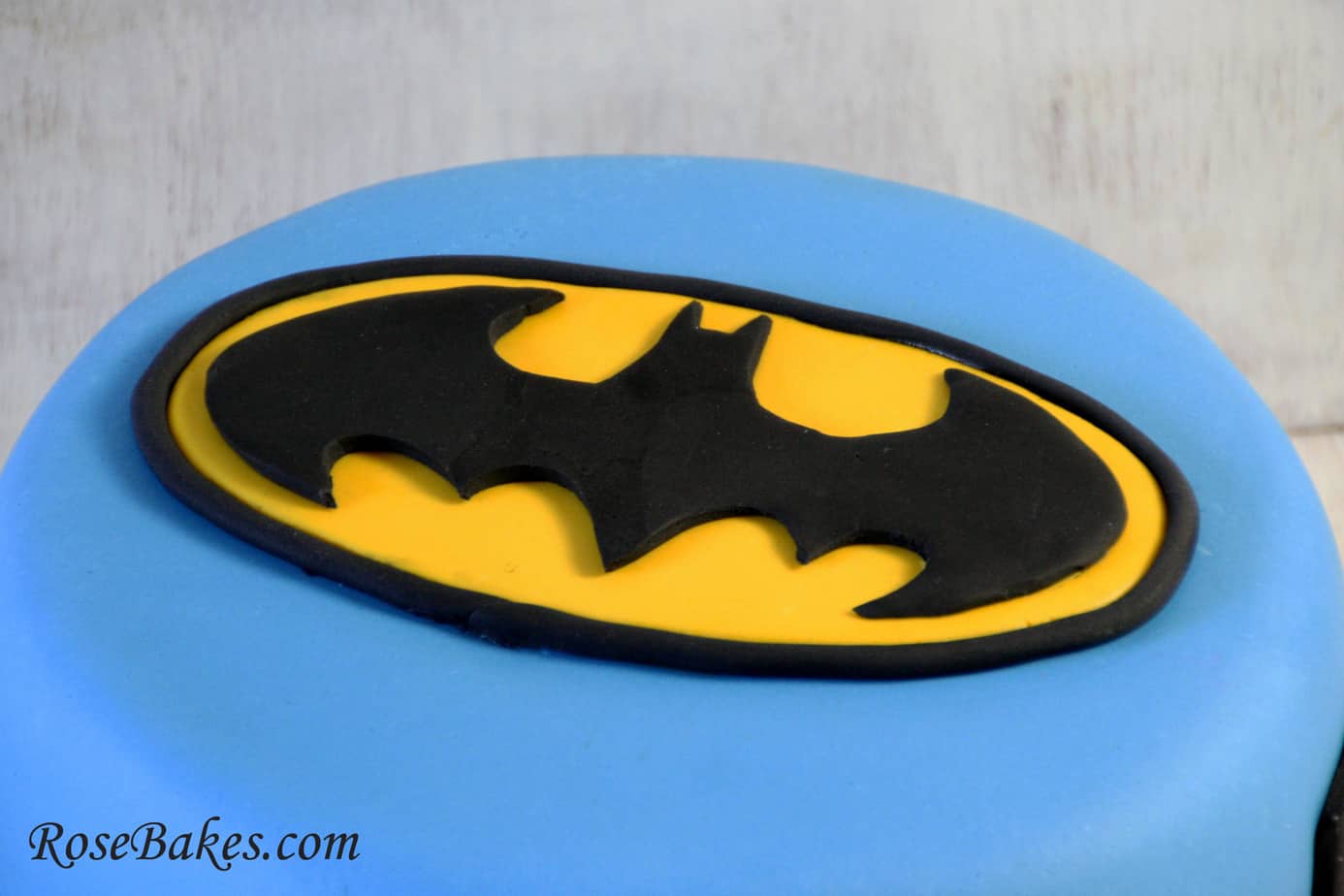 up close view of fondant batman logo 