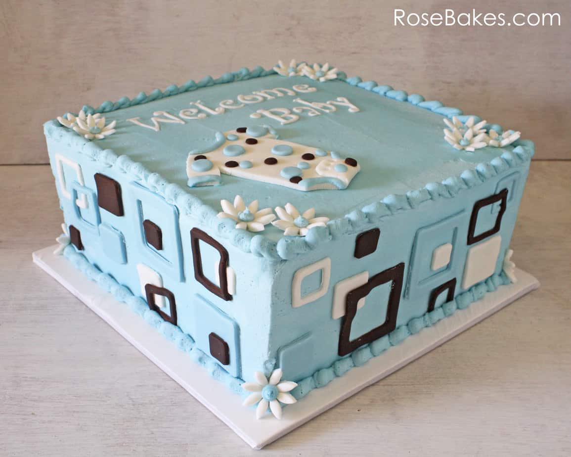 Blue Mod Baby Shower Cake with Onesie