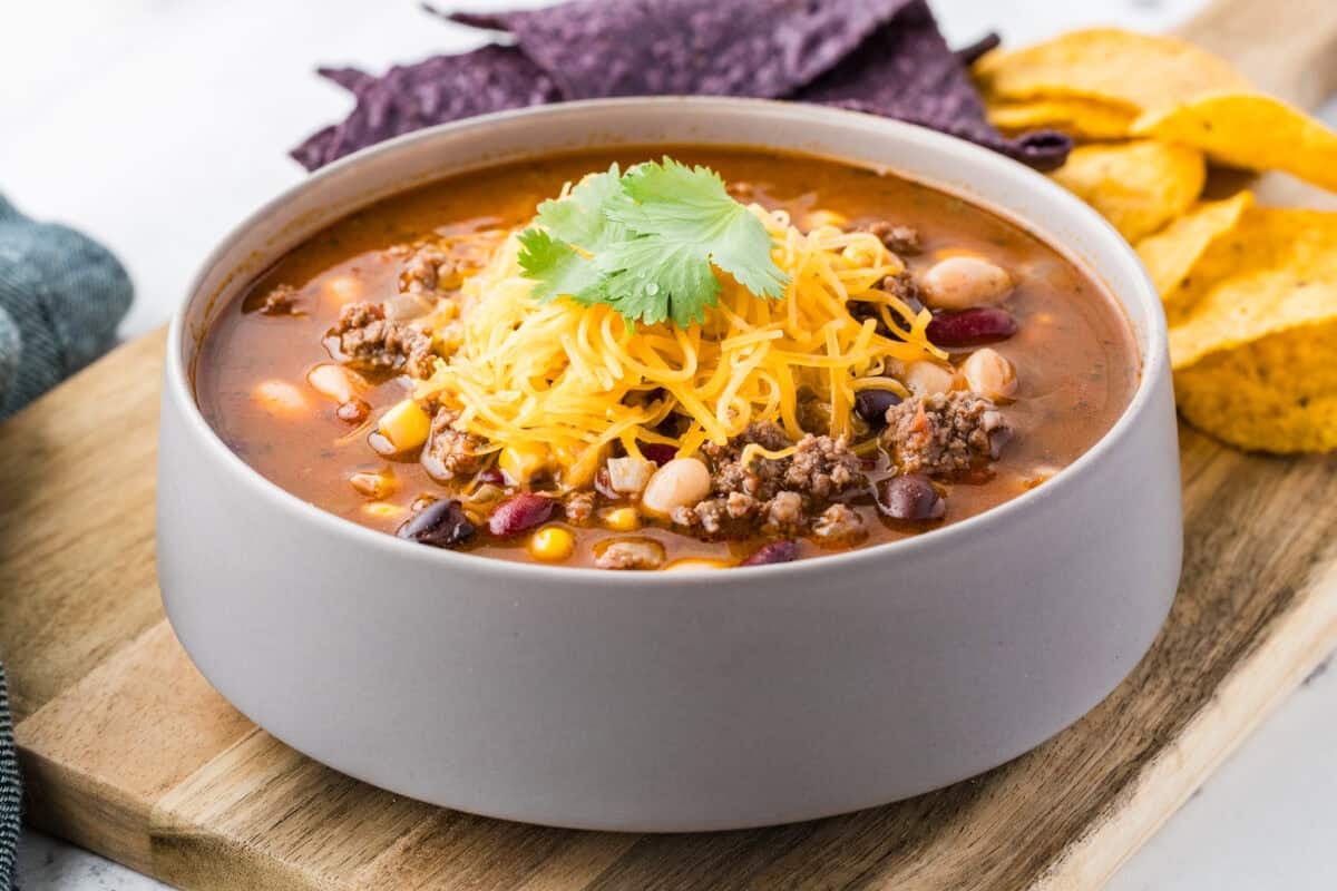 taco soup with cheese and cilantro