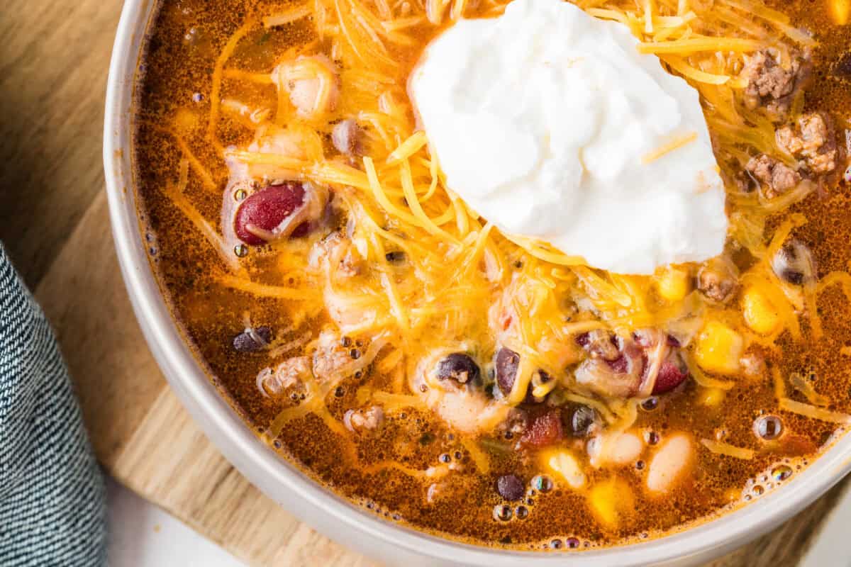 taco soup with cheese and sour cream