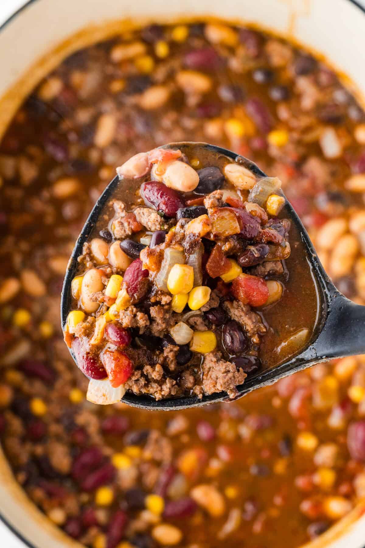 ladle full of taco soup over the soup pot