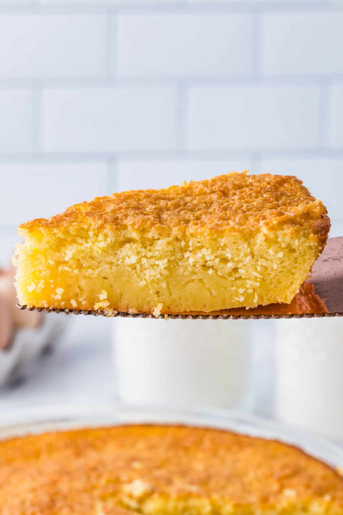 slice of buttermilk pie on a spatula