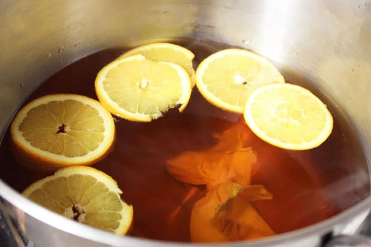 Hot Spiced Apple Cider cooking in large pot
