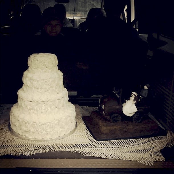 Wedding & Grooms cake loaded in truck