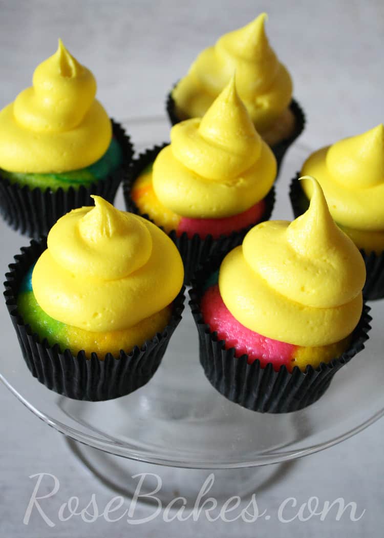 Yellow Frosted Rainbow Cupcakes
