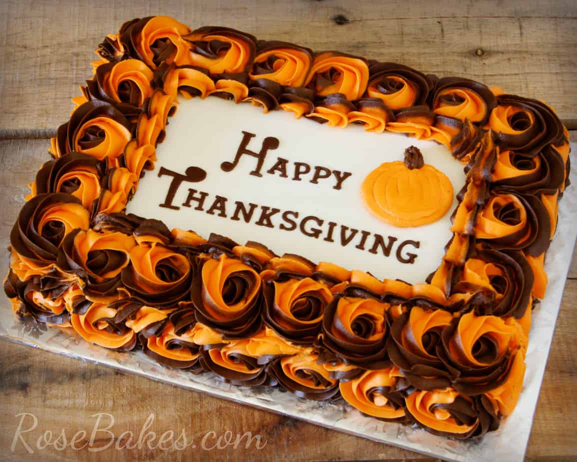 thanksgiving sheet cake with buttercream roses