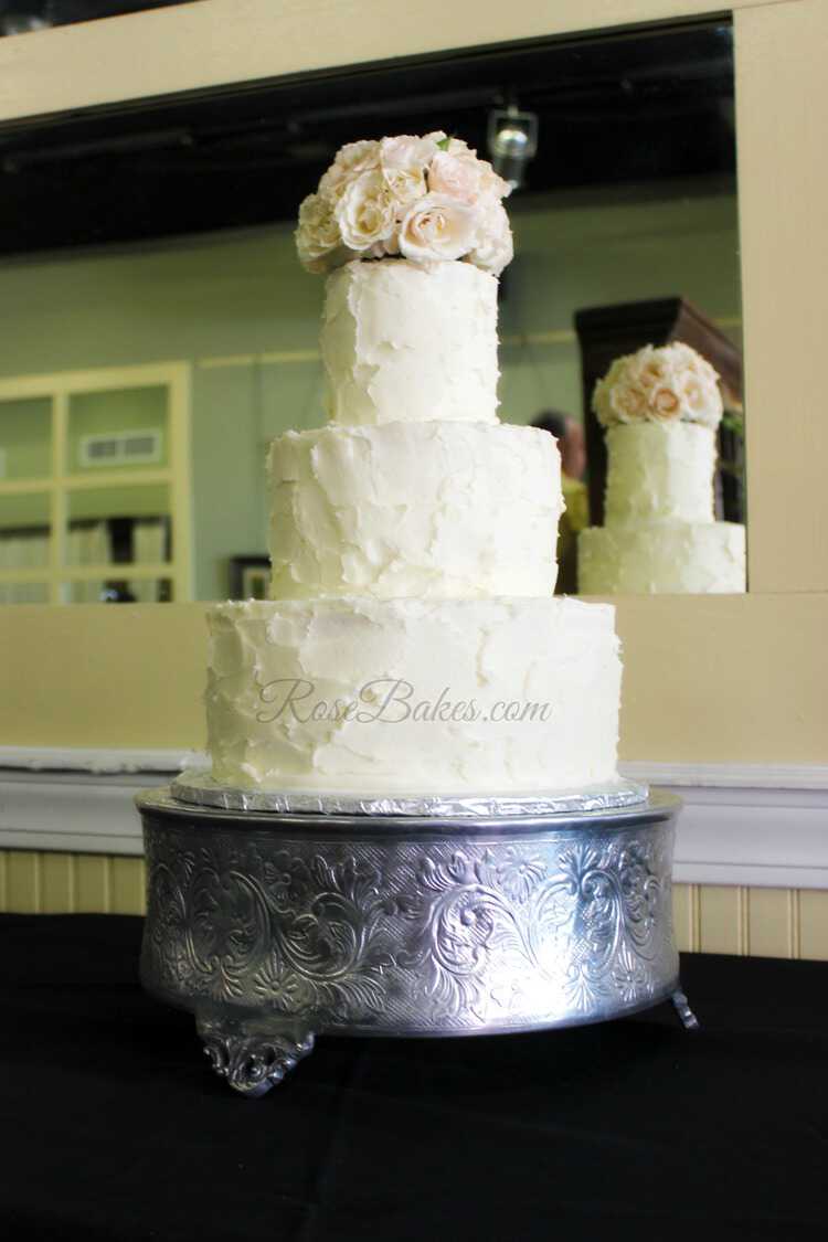Rustic Buttercream Wedding Cake with Pale Pink Roses