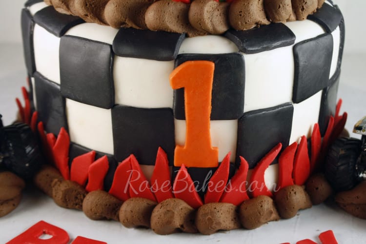 Monster Jam cake with Fire and Checkerboard Tier