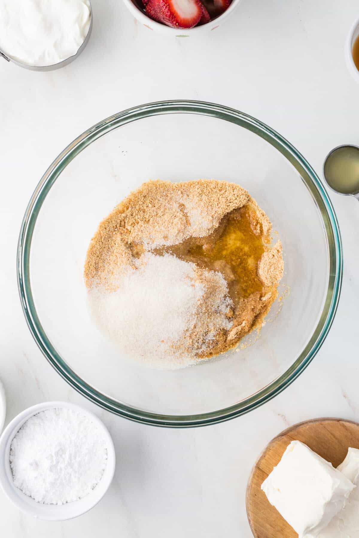 graham cracker crust ingredients in a bowl