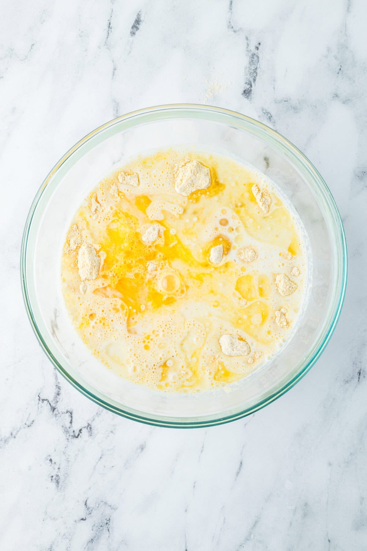 ingredients for cornbread in mixing bowl