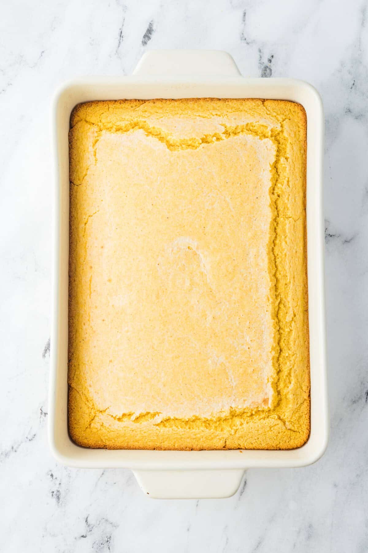 baked southern buttermilk cornbread in a 9x13 dish