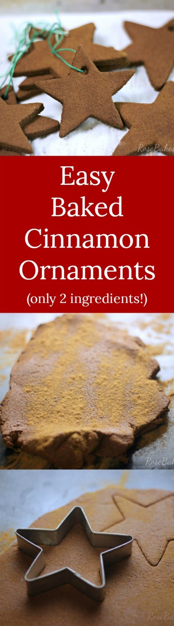 Easy Baked Cinnamon Ornaments | RoseBakes.com A tutorial and "recipe" for really easy, homemade baked cinnamon ornaments. Great project for kids - only takes 2 ingredients!