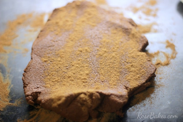 Rolled out cinnamon dough for cinnamon ornaments