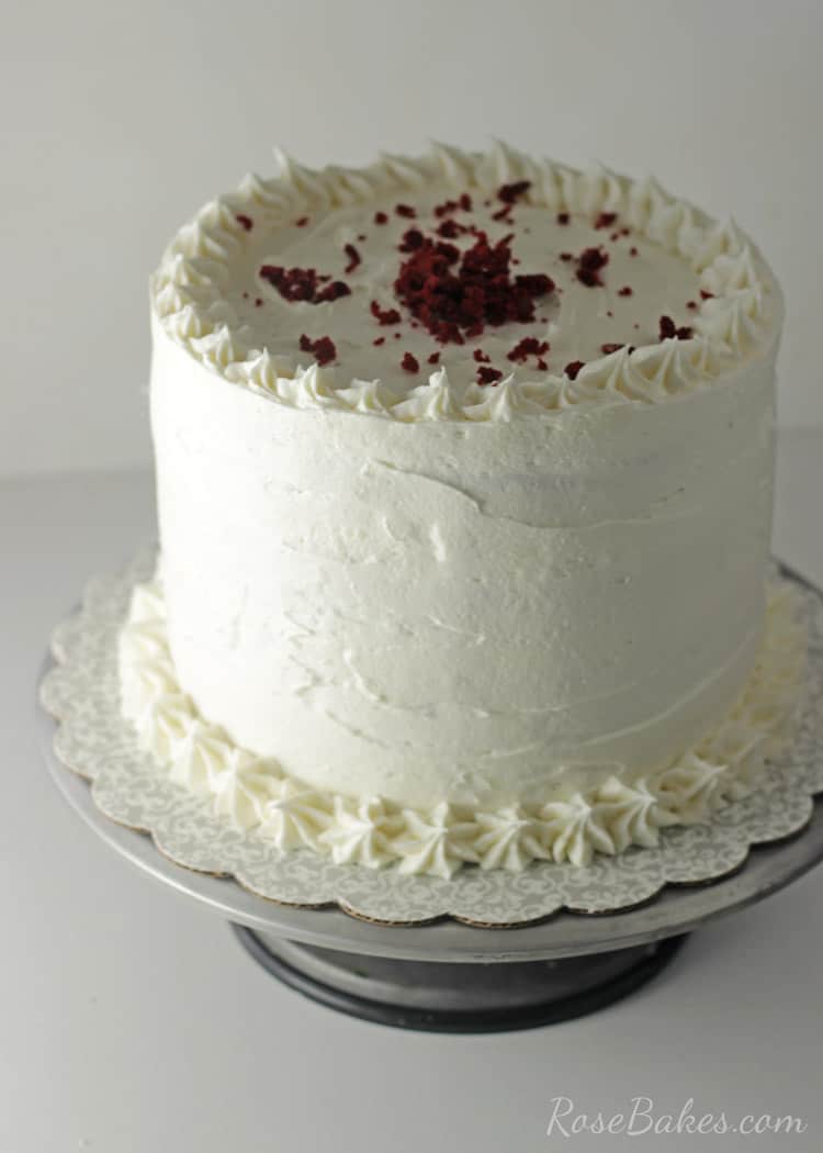 Red Velvet Strawberry Shortcake Cake with Cream Cheese Buttercream | RoseBakes.com
