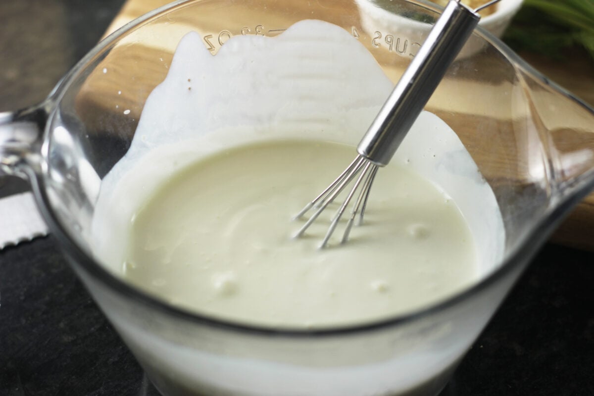 liquid ingredients whisked together
