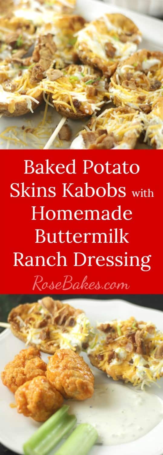 Baked Potato Skins Kabobs with Homemade Buttermilk Ranch Dressing RoseBakes
