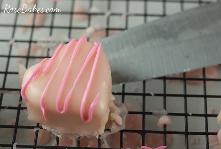 Lift Petit Fours with Knife from cooling rack - Valentines Petit Fours
