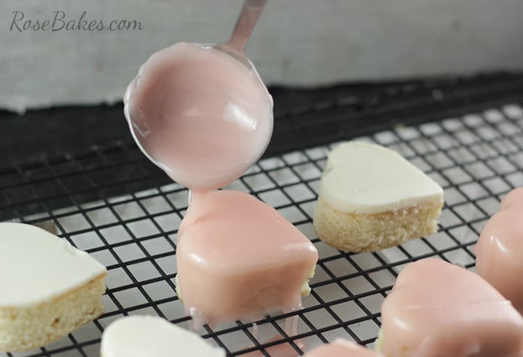 Pour Icing over Heart Petit Fours for Valentines Petit Fours