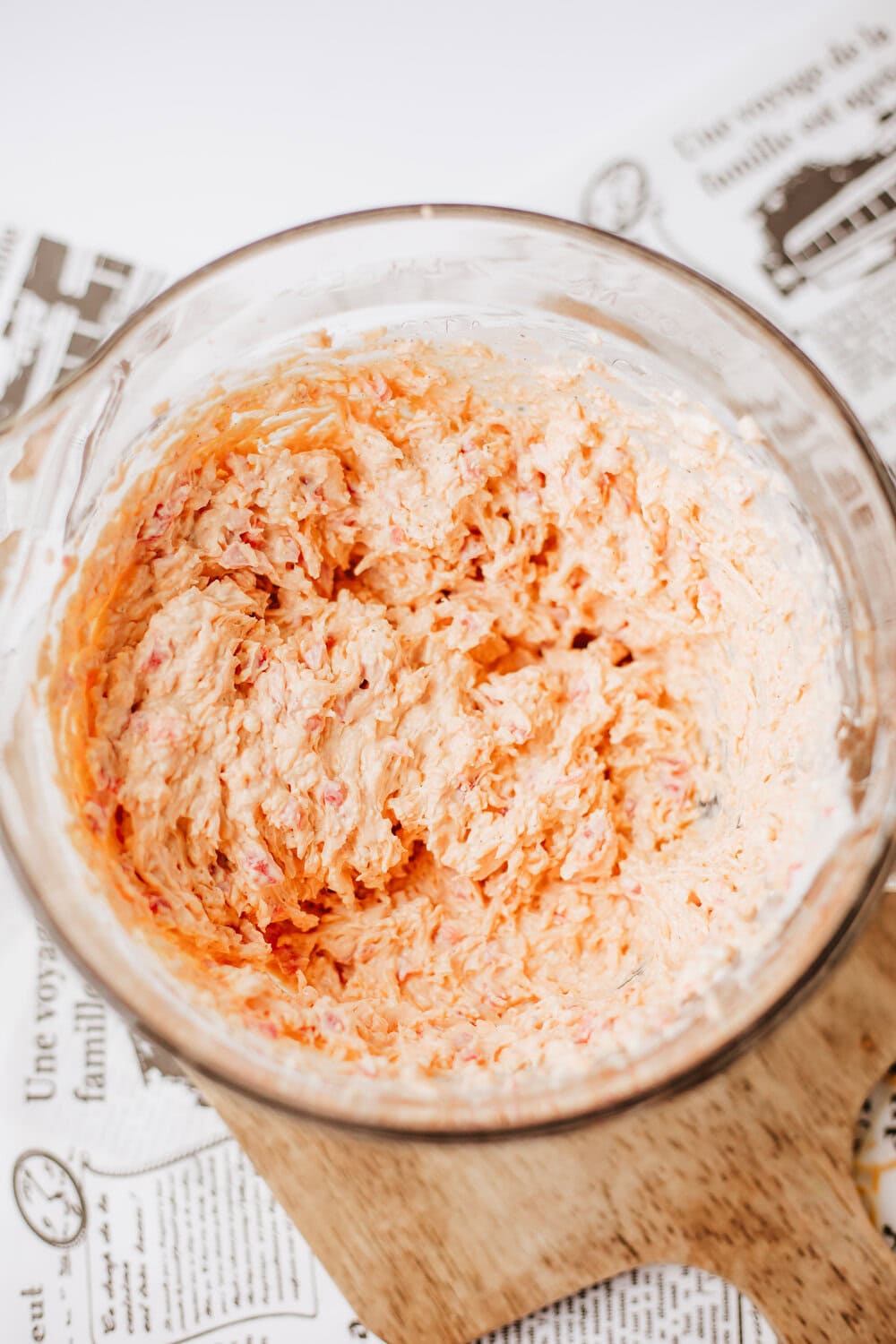 finished bowl of homemade pimento cheese spread