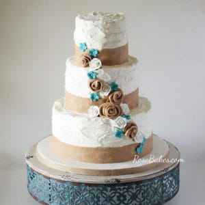 Rustic Burlap Turquoise Flowers Wedding Cake Rustic Burlap Turquoise Flowers Wedding Cake