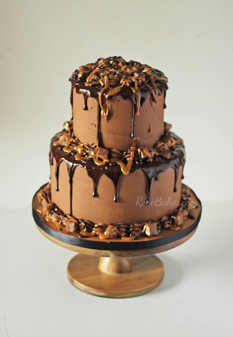 Triple Chocolate Snickers Cake with Ganache & Caramel